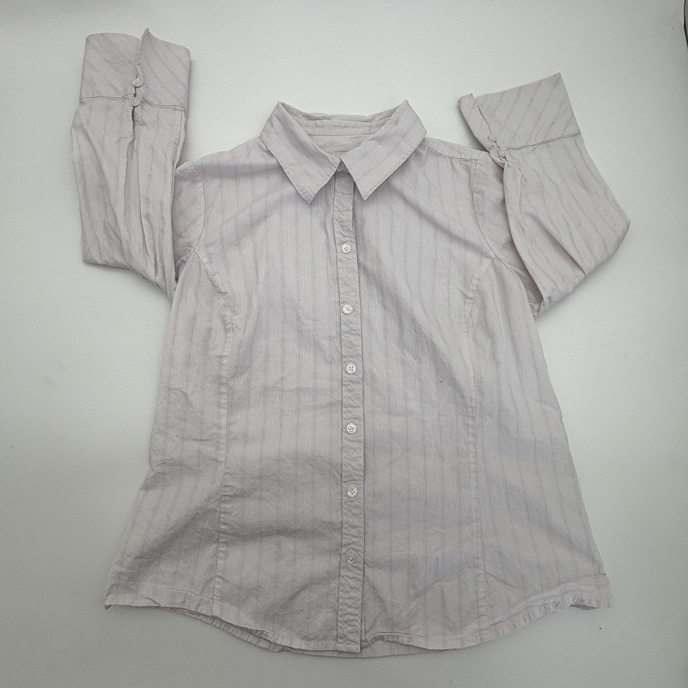 Merona Shirt Womens XL White Striped Button Up Long Sleeve Cotton Top Casual